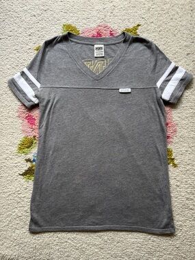 PINK Heather Gray Tee with Gold Sequin Lettering